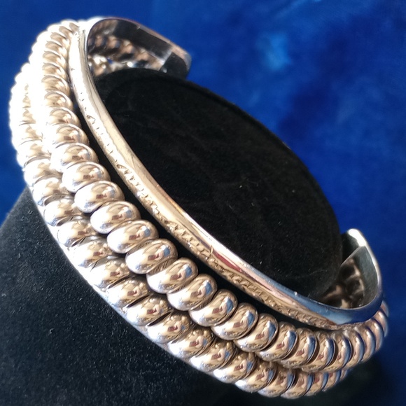 Sterling Silver Twisted Double Coil Cuff Bracelet Stamped Sterling - Picture 5 of 17